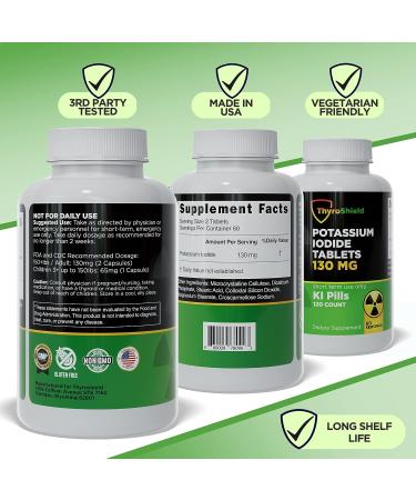 ThyroShield Potassium Iodide Tablets - 130mg Dose | Thyroid Support & Emergency Survival Supplement | USA Made KI Pills (120 Count) - Buy Online on GoSupps.com