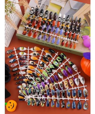 288PCS Halloween Fake Nails - Lorvain Stiletto Press On Nails with Skull Bat & Pumpkin Designs | Glossy Full Cover Nail Art for Women & Girls - Buy Online on GoSupps.com
