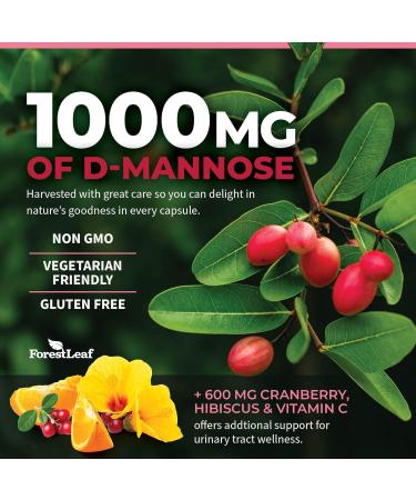 ForestLeaf D-Mannose Defense 1000mg with Cranberry, Hibiscus & Vitamin C - Urinary Tract Support - 120 Veggie Capsules - Buy Online on GoSupps.com