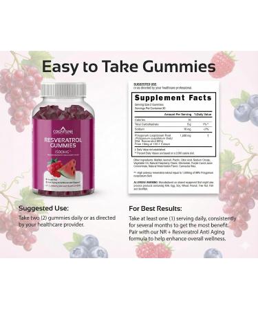 CogniTune Resveratrol Gummies 1500mg - Sugar Free Longevity Gummies for Women & Men - Antioxidant Supplement for Heart Brain Immune Support - Buy Online on GoSupps.com
