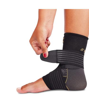 Ankle Brace for Women and Men - Adjustable Strap for Arch Support - Plantar Fasciitis Brace for Sprained Ankle Achilles Tendonitis Pain and Injured Foot - Breathable Copper Infused Nylon (Large)