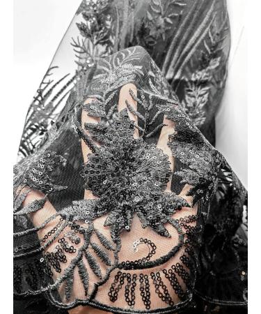 Old DIrd African Lace Fabric Embroidered French Lace with Sequins - 5 Yards for Wedding - Black 1 - Buy Online on GoSupps.com