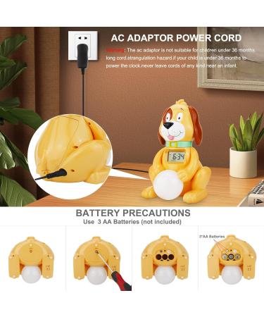Buy Bigmonat Cute Dog Children's Alarm Clock - Time-Controlled Digital Clock for Kids - Yellow - Battery & AC Powered - Buy Online on GoSupps.com