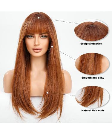 HAIRCUBE Long Auburn Synthetic Hair Wig for Women with Wispy Bangs - Straight Style - Buy Online on GoSupps.com