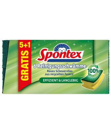 Spontex recycled fibers cleaning sponge sustainable flush with fleece made of 100% recycled fibers ideal for pots and pans handlebar 1 x 6 Pack recycled 6 Pack