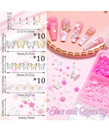 RODAKY Butterfly Nail Art Charms | 3D Pink Flower Rhinestones & Acrylic Gems for Women | Flatback Nail Decorations - Buy Online on GoSupps.com