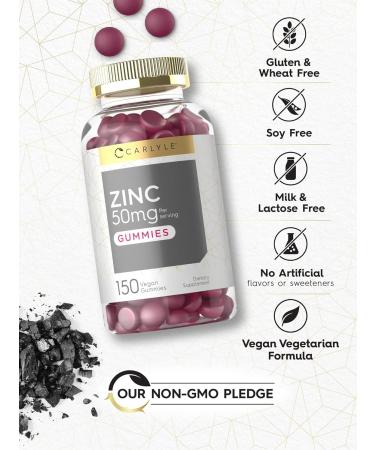 Carlyle Zinc 50mg Gummies | 150 Count | Vegan Non-GMO & Gluten Free | Zinc Citrate Dietary Supplement - Buy Online on GoSupps.com
