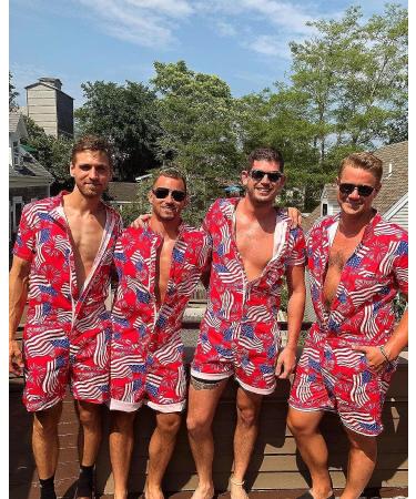 UNIFACO Men's Flag Print Short Sleeve Romper with Zipper, Summer Overall, S-XXL - Buy Online on GoSupps.com