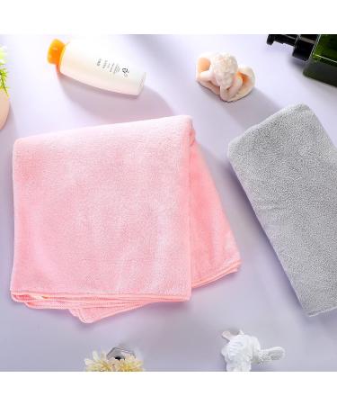 4 Pcs 20 x 40 Large Microfiber Hair Towel Set - Quick Dry & Absorbent Anti Frizz Drying Towels for Long & Short Hair - Pink and Gray - Buy Online on GoSupps.com