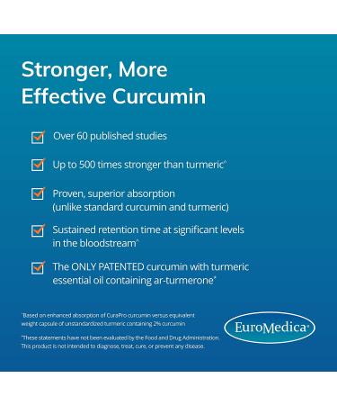 EuroMedica CuraPro 750mg 120 Softgels - High Potency Turmeric Curcumin Supplement for Liver, Brain, Heart & Immune Support - 120 Servings - Buy Online on GoSupps.com