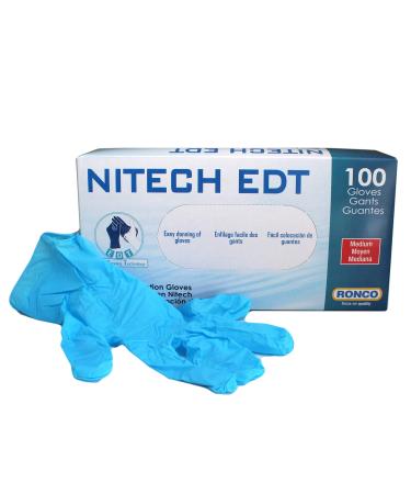 Ronco 375 Nitech Examination Gloves Medium Powder Free Latex Free Box of 100 Gloves