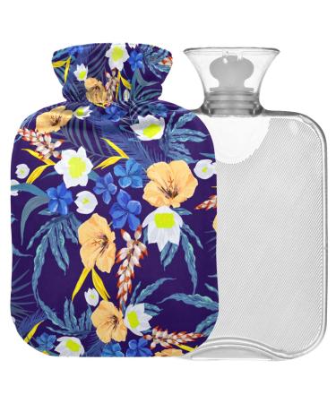 Naanle hot water bottle with cover exotic flowers Transparent hot water bottle heat bottle for back pain relief hand feet warmer neck warmth and cold therapy 1l