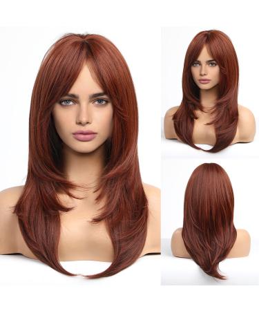 HAIRCUBE Long Red Wigs for Women, Synthetic Layered Hair Wig Middle Parting