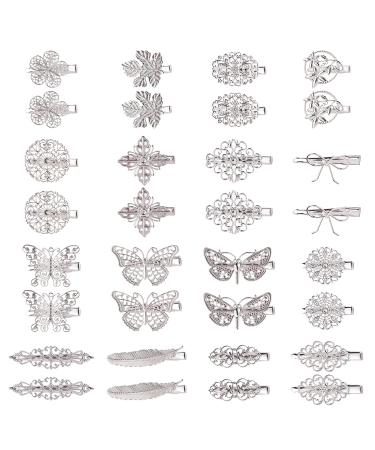 Cinaci 32 Pack/16 Pairs Small Metal Silver Bronze Retro Vintage Leaf Flower Butterfly Alligator Hair Clips Duckbill Barrettes Hair Pins Accessories for Women Girls (Silver) - Buy Online on GoSupps.com