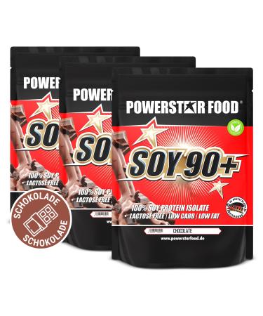 Powerstar Soy 90+ |3kg soy-protein isolate without sugar additive |Made in Germany |Genetic engineering unchanged |Vegetable protein powder with 93% protein i.tr.|Vegan & Lactose -free |Chocolate chocolate 1 kg (3 pack)