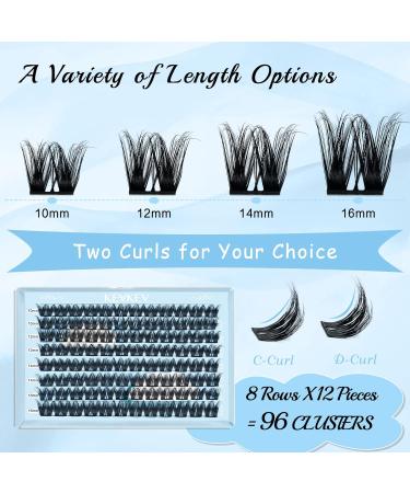 Lash Clusters 96 Pcs DIY Cluster Eyelash Extensions - Thin Band & Soft - D-Mix (10-16mm) - Hail D-10-16mix - Buy Online on GoSupps.com
