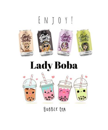 (Pack of 4) Lady Boba Assorted Milk Bubble Tea with Boba Pearls in a Can (10.7oz/can) + Saltation Thank You Card - Ready To Drink Beverage - Buy Online on GoSupps.com
