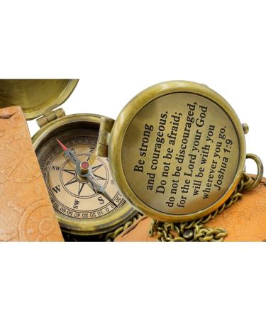 MARINE ART HANDICRAFTS Brass Compass for Religious Gifts, Confirmation Gifts, Baptism Gifts, Best Easter, Christian Gifts for Men, Catholic Gifts, Birthday Gifts, Gifts for Teen Age, Graduation Gifts. Be Strong and Courageous