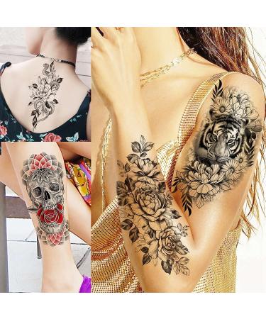 Yezunir 66 Sheets 3D Temporary Tattoos for Women - Owl, Tiger, Flower, Skull, Snake & More | Long Lasting Fake Tattoos for Arm, Sleeve, Thigh - Realistic and Stylish Designs - Buy Online on GoSupps.com