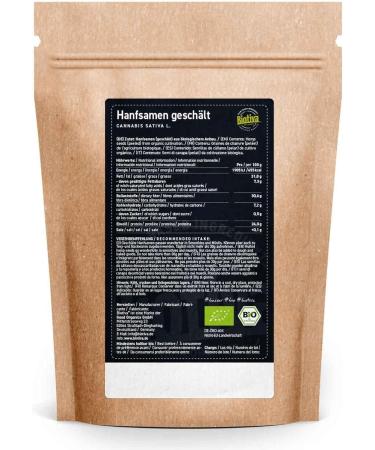 Organic peeled hemp seeds 1kg - 1000g pack - Gluten soy and lactose free - Bottled in Germany - Biotiva - Buy Online on GoSupps.com