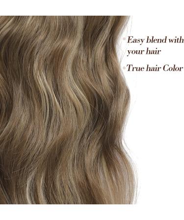 4PCS Thick Full Head Ash Brown Highlights 20 Inch Clip in Hair Extensions - Curly Wavy Synthetic Hairpieces - Buy Online on GoSupps.com
