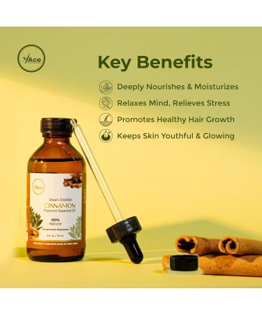 My Ace Cinnamon Essential Oil 100% Pure & Natural Steam Distilled Premium Grade Undiluted Oil for Diffuser Aromatherapy Soap & Candle Making Vegan & Paraben-Free 4 fl oz with Dropper Cinnamon 4 Fl Oz (Pack of 1) - Buy Online on GoSupps.com