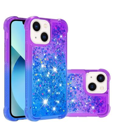 Tivenfezk nadoli glitter drive sand shell for iPhone 15 silicone shockproof gradient colored waterfall cell phone shell transparent bumper protective cover liquid transparent case iPhone 15 violet blue