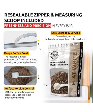 OldSoul Superfood Mushrooms Flat White Blend | 7-Mushroom Formula | Arabica Coffee | Approx.70 Doses | Energy Focus Immunity | 14 oz (400 g) - Buy Online on GoSupps.com