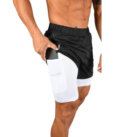 YoungLA Men's Compression Shorts with Pocket - Black/White XL | Soft, Breathable, Stretchy - 105 - Buy Online on GoSupps.com
