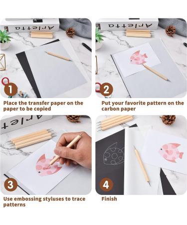50 Sheets Carbon Paper Graphite Paper White Carbon Transfer (8.5 x 11.5 inch) Tracing Papers with 5 PCS Embossing Styluses Dotting Tools for Wood Paper Canvas Craft White-50 - Buy Online on GoSupps.com