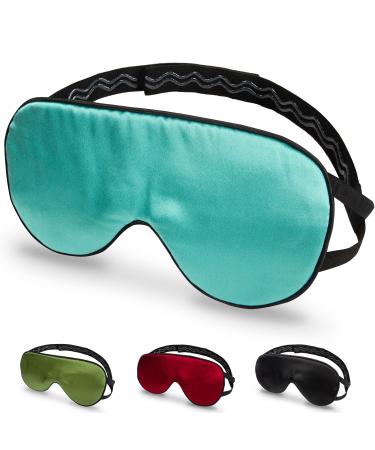Quietstore Sleep Mask Silk Sleep Mask for Women and Men Sleep Eye Mask with Adjustable Non-Slip Strap Comfort and Soft Cooling Sleep Mask Light Blocking Black Red Turquoise Green. (Turquoise)