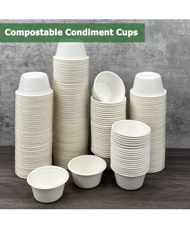 100pk Disposable Bagasse Fiber Souffle Cups - 2oz Biodegradable Condiment & Sampling Cups (White, Pack of 100) - Buy Online on GoSupps.com