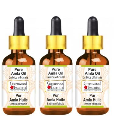 Greenwood Essential Pure Amla Oil (Emblica officinalis) with Glass Dropper Pure Therapeutic Grade (Pack of Three) 100ml X 3 (10 oz) Fragrance Free 100 ml (Pack of 3)