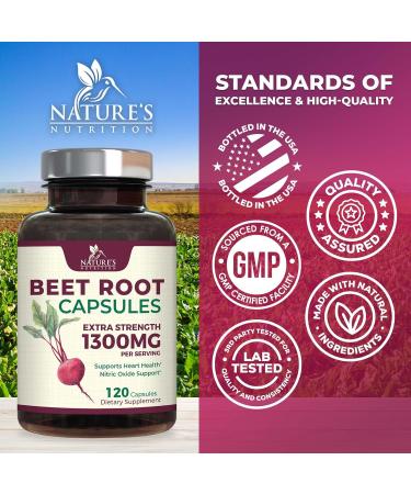Beet Root Capsules 1300mg - Extra Strength Red Beetroot Powder Supplement Supports Nitric Oxide Production Heart Health & Natural Energy Non-GMO Vegan Gluten Free 120 Veggie Capsules 120 Count (Pack of 1) - Buy Online on GoSupps.com