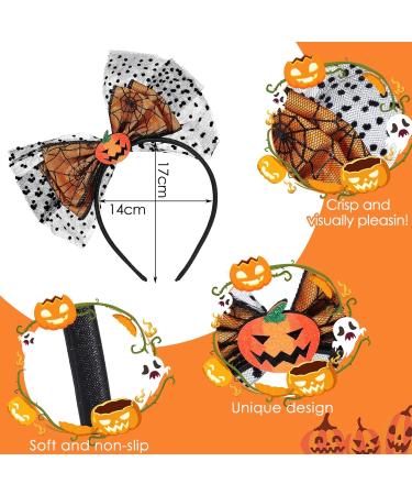 Qianyu Halloween Pumpkin Bow Headband Gothic Lace Hairband Cobweb Cosplay Costume Hair Styling Accessories for Women Girls Orange - Buy Online on GoSupps.com
