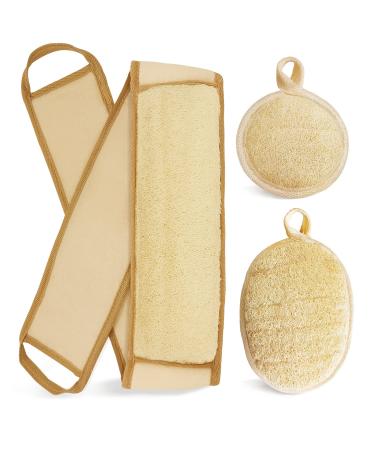 Natural Loofah Sponge Back Exfoliating Scrubber Combo Set  Seep Cleansing Skin and Facial Loofah Pad