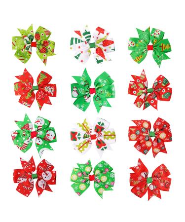 Sibba Hair Bows 3 Inch Toddler Red Green Alloy Clips 12 Pieces Braid Barrettes Ponytail Alligator Headwear Headpiece Lolita Halloween Christmas Easter Party Easter Party Accessories For Girls Christmas Pattern