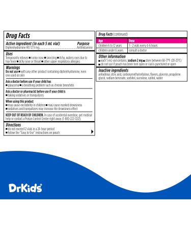 Dr. Kids Children's Allergy Relief Medicine with Diphenhydramine HCl 12.5 mg - Pre-Measured Single-Use Vials Kids Antihistamine for Sneezing Runny Nose & Itchy Eyes Mixed Berry Flavor 24 Count - Buy Online on GoSupps.com