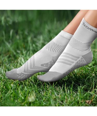 TechWare Pro Plantar Fasciitis Socks - Ankle Compression Socks for Women & Men - Achilles Tendonitis Brace - Arch Support - Medium - White/Gray - Buy Online on GoSupps.com