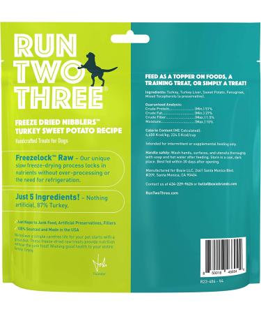 RUN TWO THREE Freeze Dried Nibblers - Ultra Premium Dog Treats - All Natural, High Energy Proteins - Turkey Sweet Potato Recipe - Made in USA - Buy Online on GoSupps.com