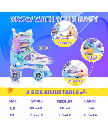 NEMONE Mermaid/Bunny Strawberry Light up Roller Skates | Adjustable 4 Sizes | Purple/Blue Skates for Girls | Indoor/Outdoor Kids Skates - A-Mermaid Medium - Big Kid - Buy Online on GoSupps.com