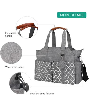 SONARIN Multi-Function Waterproof Baby Changing Tote Bag - Grey | Large Capacity Diaper Bag with Pacifier Holder and Travel Satchel Messenger Bag - Buy Online on GoSupps.com