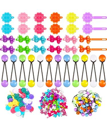 100 Pcs Girls Hair Accessories  Self Hinge Barrettes for Toddler Girls and Hair Ball Ties for Girls Hair 80s 90s Bow Flower Hair Tie Plastic Hair Clips for Baby Girls Toddlers (Cool)