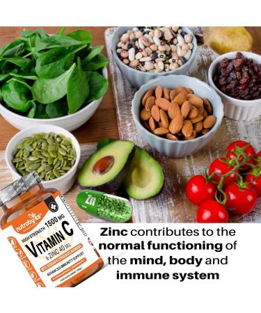 High Strength Vitamin C 1500mg and Zinc 40mg Capsules with Rosehip & Bioflavonoids | Immune System Support | 60 Vegan Capsules - Made in UK - Buy Online on GoSupps.com