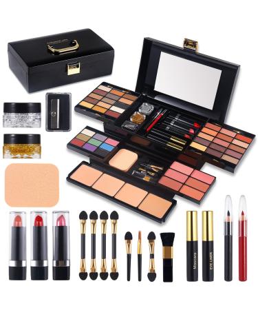 Professional Makeup Kit for Women Full Kit with Mirror 58 Colors All in One Make up Gift Set Combination with Eyeshadow Compact Powder Blusher Lipstick Lip Liner Eyebrow Pencil Glitter Powder Eyeliner Mascara Cosmetic Case for Girls (100-N)