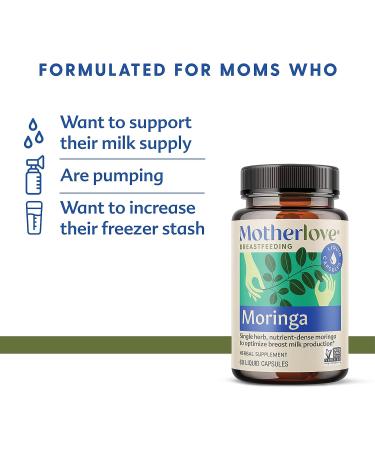 Motherlove Moringa Lactation Supplement - Organic Non-GMO Herbs, Vegan & Kosher - 60 Liquid Caps for Breast Milk Supply - Soy-Free - 60 Servings - Buy Online on GoSupps.com