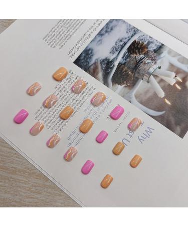 KXAMELIE Glossy Pink Swirl Design Short Square Coffin Press On Nails - 24 Pieces - Buy Online on GoSupps.com