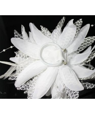 White Flower Feather Bead Corsage Hair Clips Fascinator Set - Buy Online on GoSupps.com