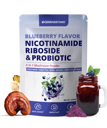 QIN SHAN TANG Blueberry Superfood Powder Nicotinamide Riboside & Probiotics for Immune Support Gut Health 6 Mushrooms | Lion's Mane Chaga Reishi Extract | Vegan Non-GMO Gluten-Free 6.35oz