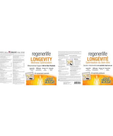 Natural Factors Regenerlife Longevity Wellness Optimization 30 convenient packets All-in-One Daily Packet includes: Mitochondrial Energy NMNSurge Omega-3+D Ultra Strength and Quercetin LiopMicel Matrix Formulated to Support All Aspects of Healthy Aging - Buy Online on GoSupps.com